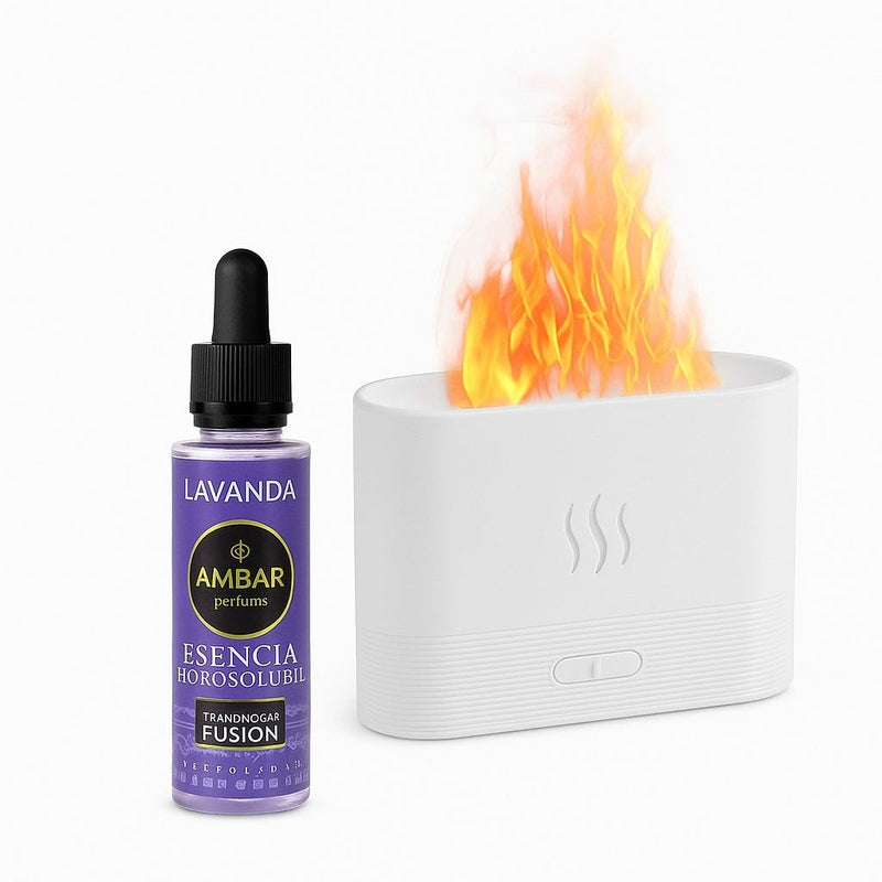 Difusor Efecto Llama + Aceite Esencial de Lavanda – Ambiente Acogedor y Perfumado
