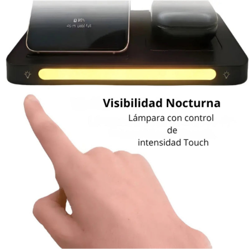 Estación de Carga Inalámbrica 3 en 1 - 15W Plegable con Lámpara LED Táctil